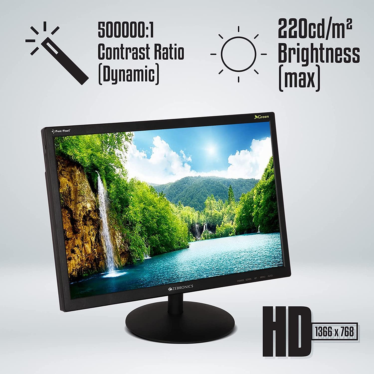 ZEBRONICS Zeb-V19Hd 18.5 Inch (46.99 Cm) Led Monitor with Supporting Hdmi, Vga Input, Hd 1366 X 768 Pixels, 16.7M Colors, Glossy Panel, Slim Design & Wall Mountable, Black - Image 6